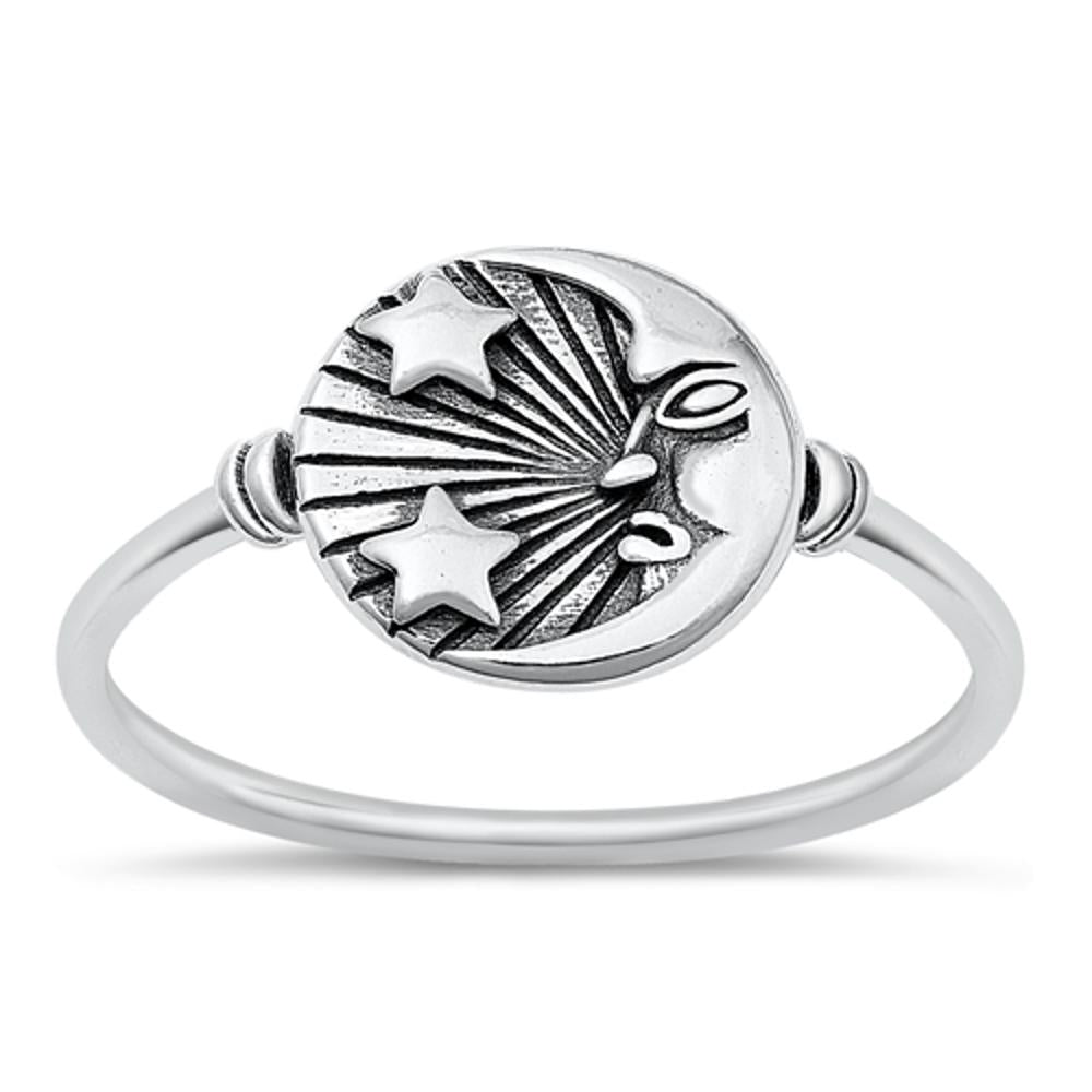 Sterling Silver Moon & Stars Ring