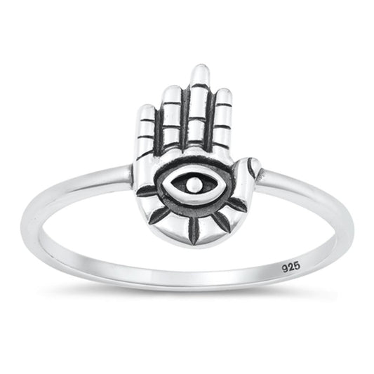 Sterling Silver Hamsa Evil Eye Ring