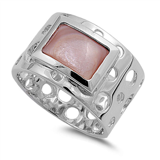 Mother of Pearl Unique Cutout Circle Ring .925 Sterling Silver Band Sizes 5-10