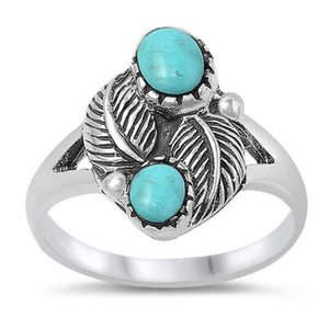 Turquoise Oxidized Leaf Polished Unique Ring 925 Sterling Silver Band Sizes 5-11