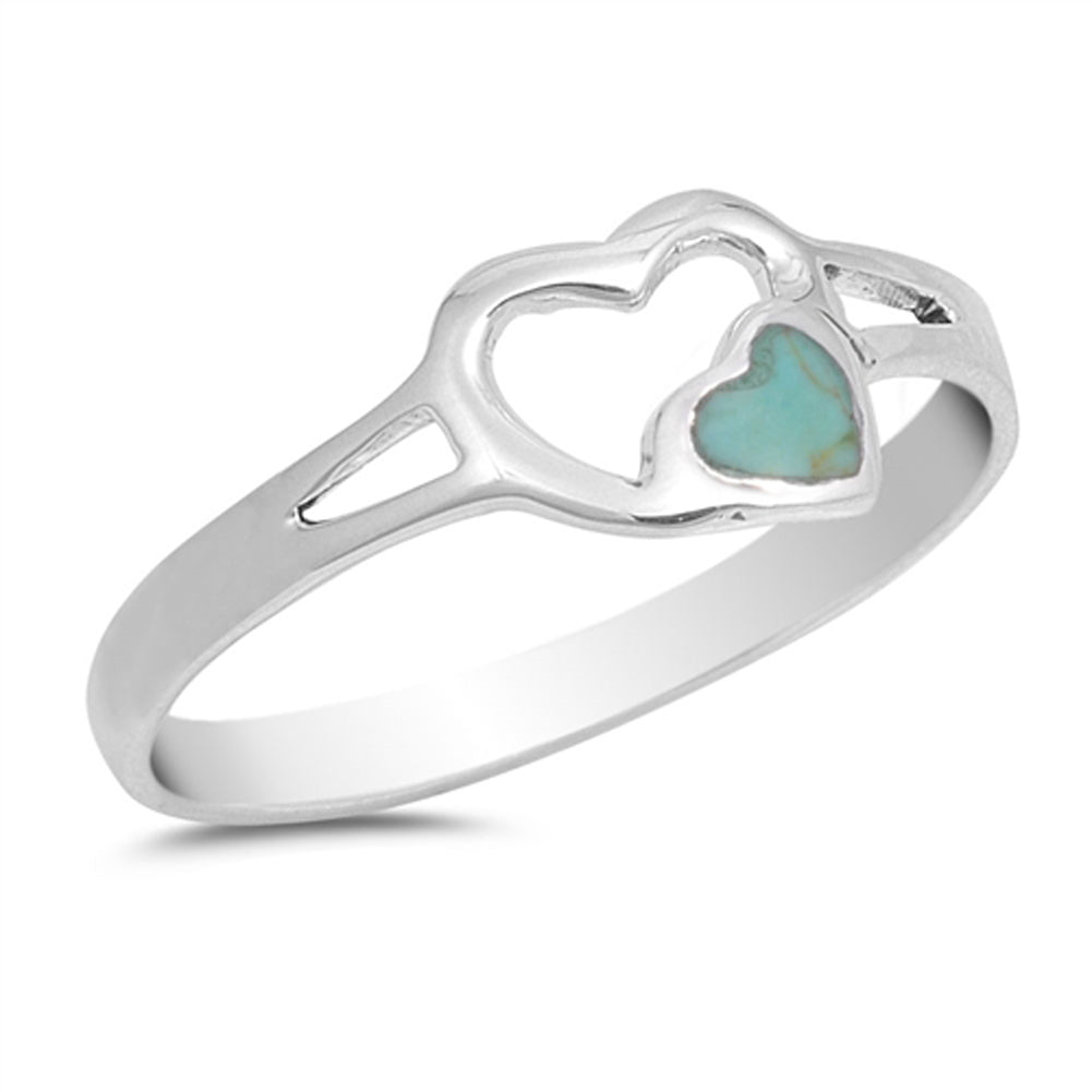 Turquoise Heart Cutout Polished Love Ring .925 Sterling Silver Band Sizes 4-10