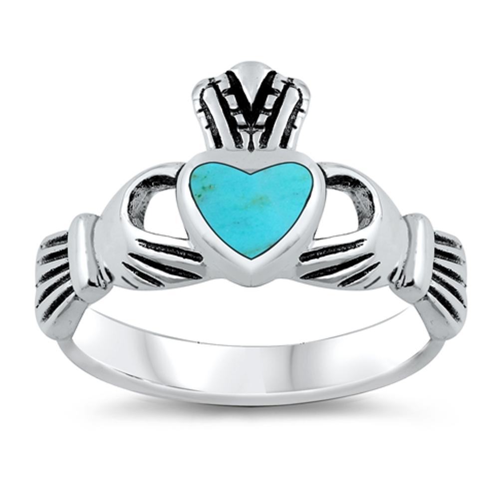 Claddagh Heart Turquoise Cute Ring New .925 Sterling Silver Band Sizes 4-9