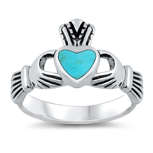 Claddagh Heart Turquoise Cute Ring New .925 Sterling Silver Band Sizes 4-9