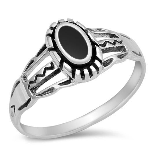 Black Onyx Polished Cutout Ring New .925 Sterling Silver Thumb Band Sizes 4-9