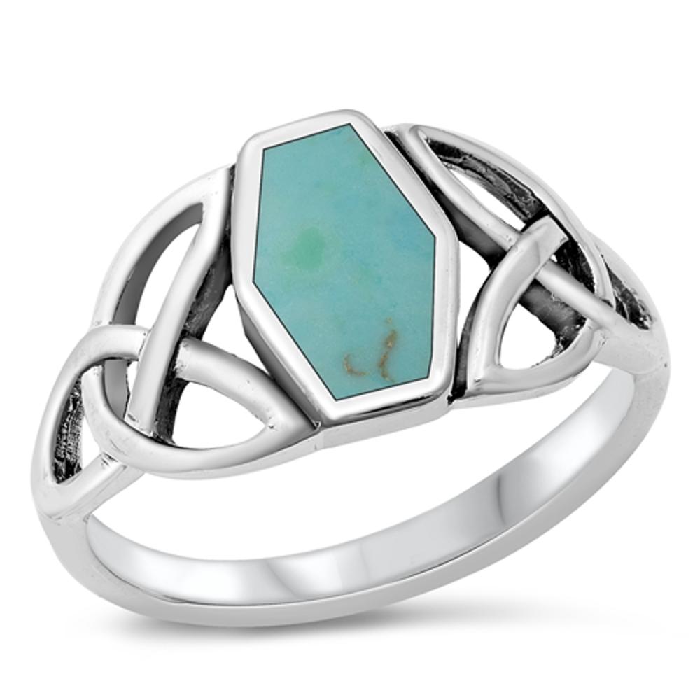 Turquoise Triquetra Polished Celtic Ring New 925 Sterling Silver Band Sizes 5-9