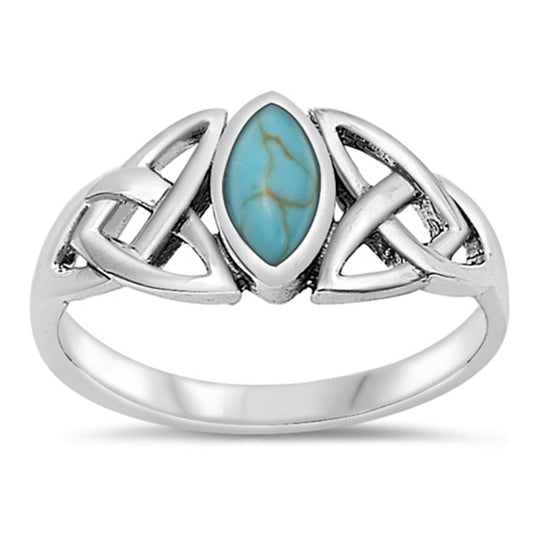 Turquoise Polished Celtic Knot Marquise Ring 925 Sterling Silver Band Sizes 3-12