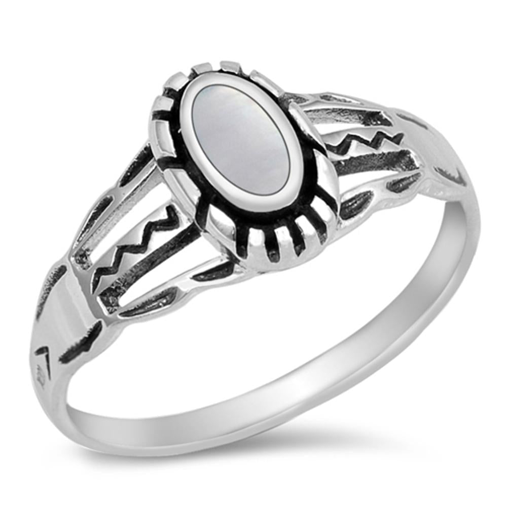 Mother of Pearl Polished Cutout Unique Ring .925 Sterling Silver Band Sizes 5-10