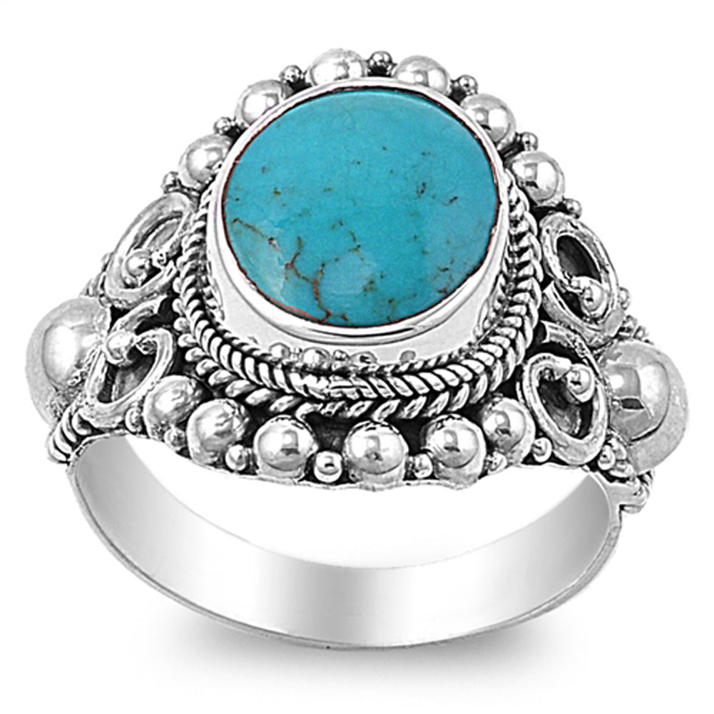 Turquoise Polished Braided Swirl Bali Ring .925 Sterling Silver Band Sizes 5-8