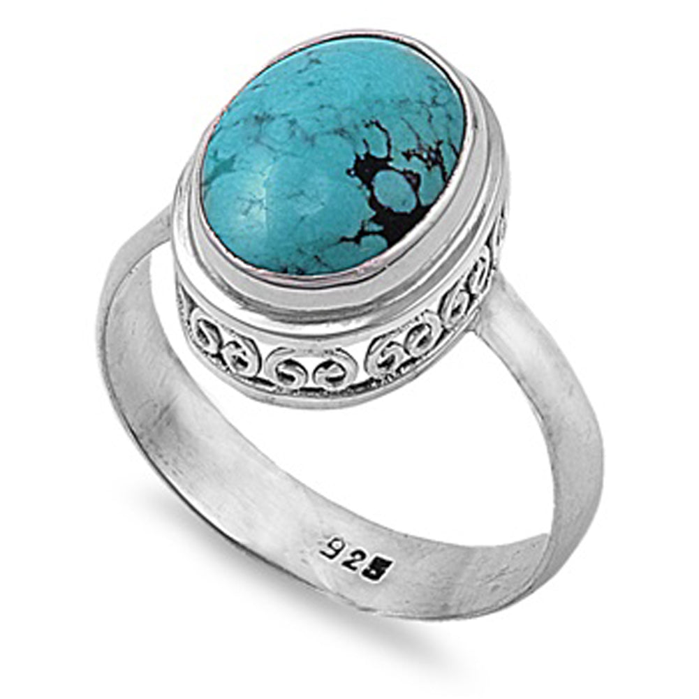 Turquoise Polished Swirl Cutout Bali Ring .925 Sterling Silver Band Sizes 6-9