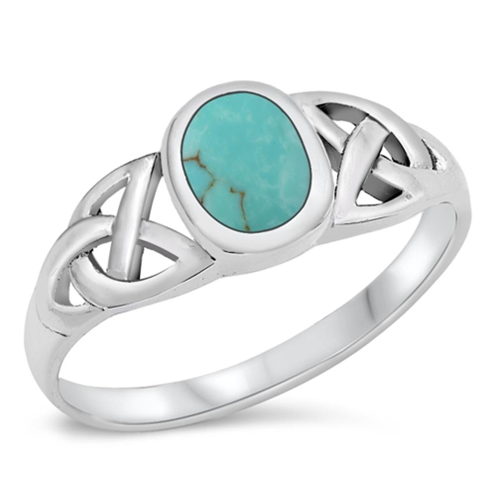 Turquoise Polished Celtic Solitaire Ring New 925 Sterling Silver Band Sizes 5-10