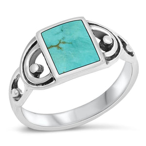 Turquoise Polished Cutout Unique Ring New .925 Sterling Silver Band Sizes 5-9