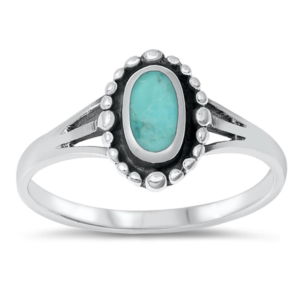 Turquoise Elegant Simple Polished Ring New .925 Sterling Silver Band Sizes 4-10