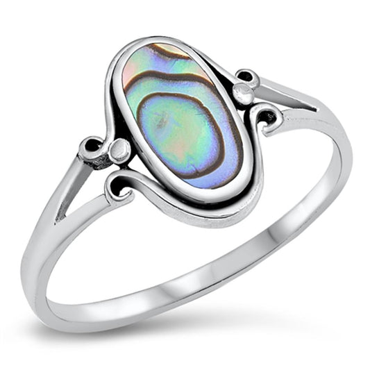 Abalone Oval Boho Celtic Antiqued Filigree Ring Sterling Silver Band Sizes 4-10