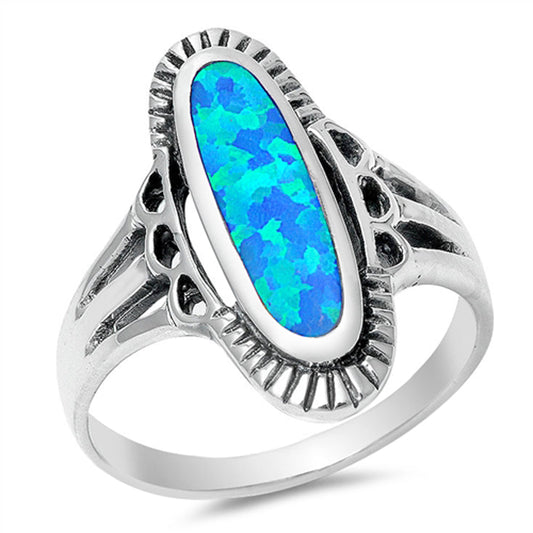 Blue Lab Opal Long Oval Ring New .925 Sterling Silver Celtic Band Sizes 4-10