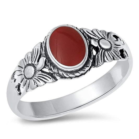 Boho Sunflower Coral Fashion Ring New .925 Sterling Silver Band Sizes 4-10