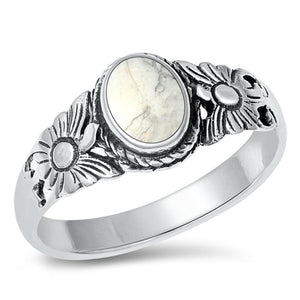 Sterling Silver White Buffalo Turquoise Flower Ring