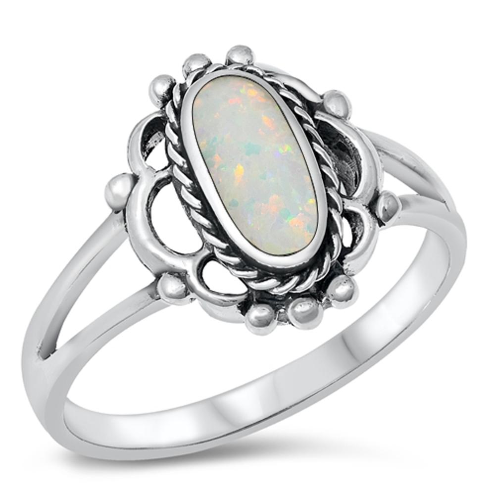 Rope Bali White Lab Opal Unique Ring New .925 Sterling Silver Band Sizes 4-10