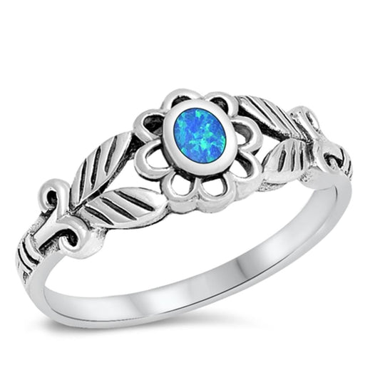 Greek Flower Blue Lab Opal Unique Ring New .925 Sterling Silver Band Sizes 4-10