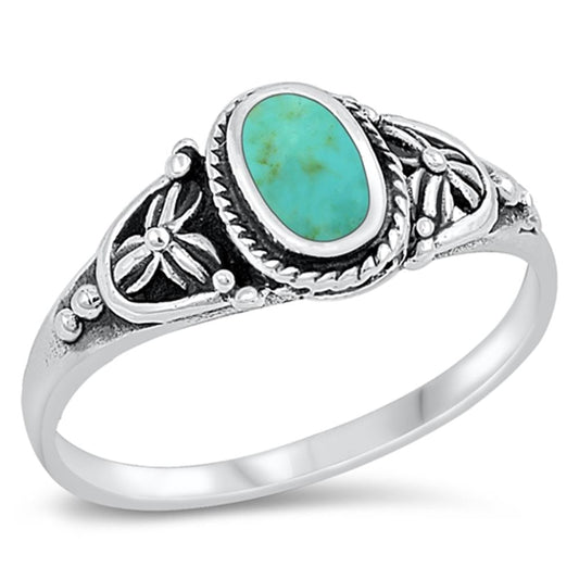 Turquoise Solitaire Bali Rope Flower Ring .925 Sterling Silver Band Sizes 5-10