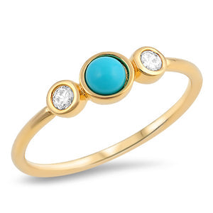 Gold-Tone Clear CZ Round Turquoise Ring New .925 Sterling Silver Band Sizes 4-10