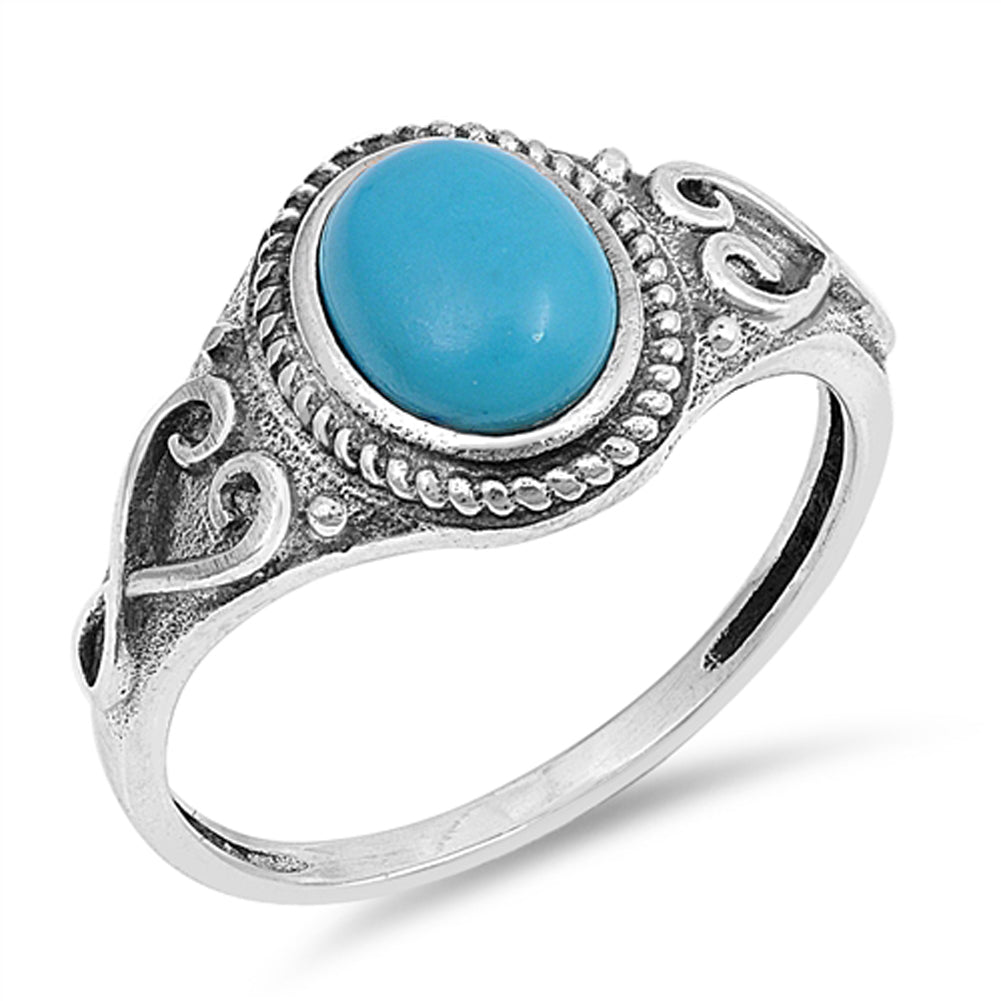 Turquoise Polished Bali Love Ring New .925 Sterling Silver Band Sizes 5-10