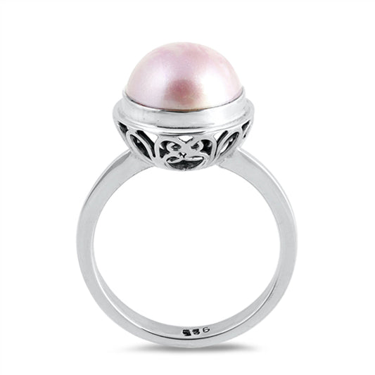 Freshwater Pearl Beautiful Round Raised Ring 925 Sterling Silver Band Sizes 6-9