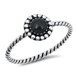 Black Onyx Bubble Halo Flower Polished Rope Knot Ring New .925 Sterling Silver Band Sizes 4-10