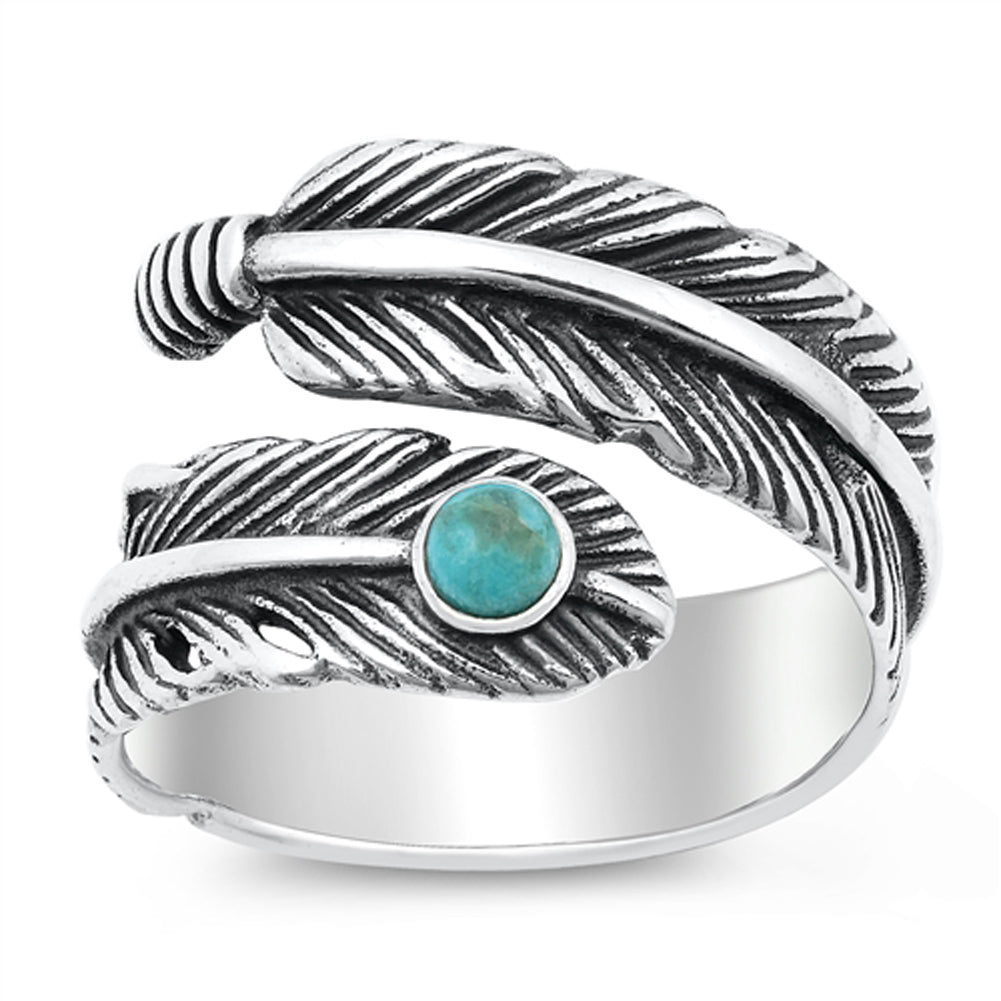 Turquoise Oxidized Boho Feather Wholesale Ring New .925 Sterling Silver Band Sizes 5-10