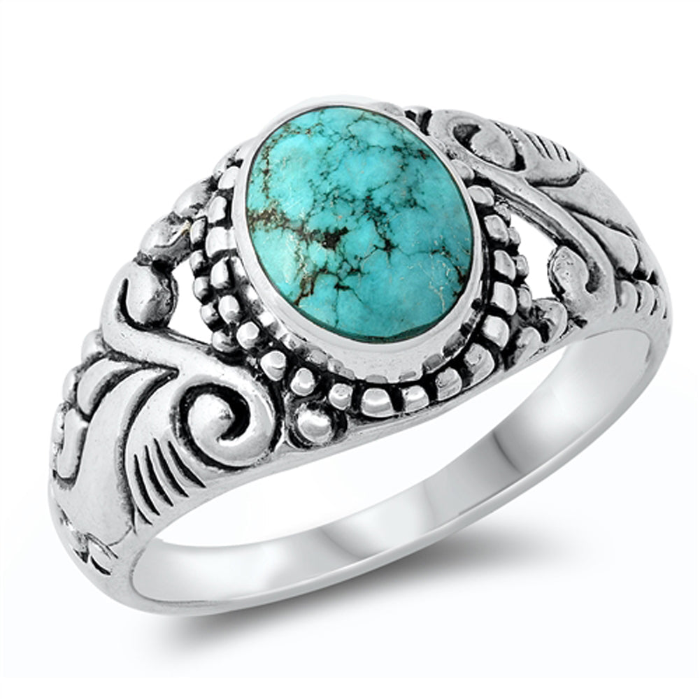 Turquoise Ornate Boho Style Fashion Sterling Silver Ring Sizes 5-11