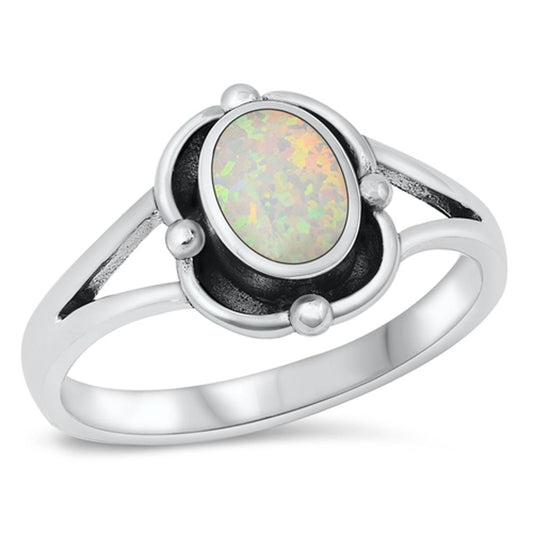 Sterling Silver White Lab Opal Ring