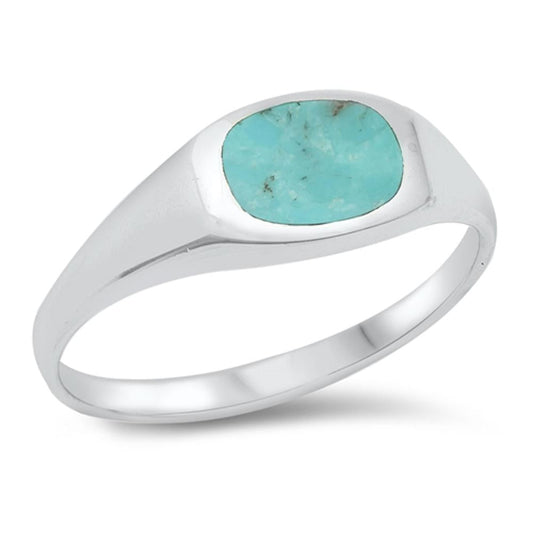 Simple Oval Turquoise Beautiful Ring New .925 Sterling Silver Band Sizes 5-10