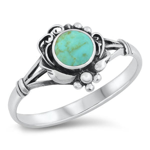 Boho Turquoise Classic Ring New .925 Sterling Silver Band Sizes 4-10