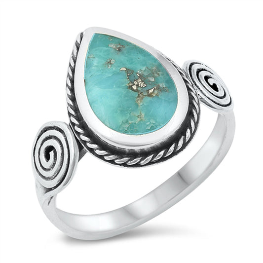 Turquoise Traditional Spiral Rope Halo Ring .925 Sterling Silver Band Sizes 5-10