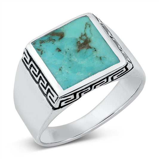 Turquoise Greek Key Ring New .925 Sterling Silver Band Sizes 6-13