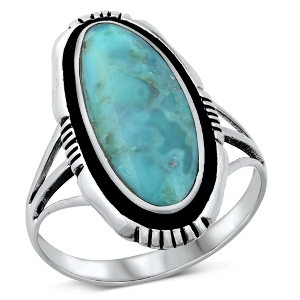 Large Oval Turquoise Cute Bali Ring New .925 Sterling Silver Band Sizes 6-13