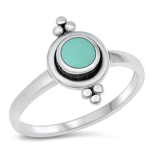 Bali Round Turquoise Polished Ring New .925 Sterling Silver Band Sizes 4-10