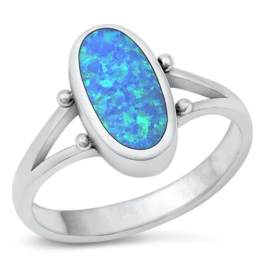 Large Oval Blue Lab Opal Promise Ring New .925 Sterling Silver Band Sizes 4-10