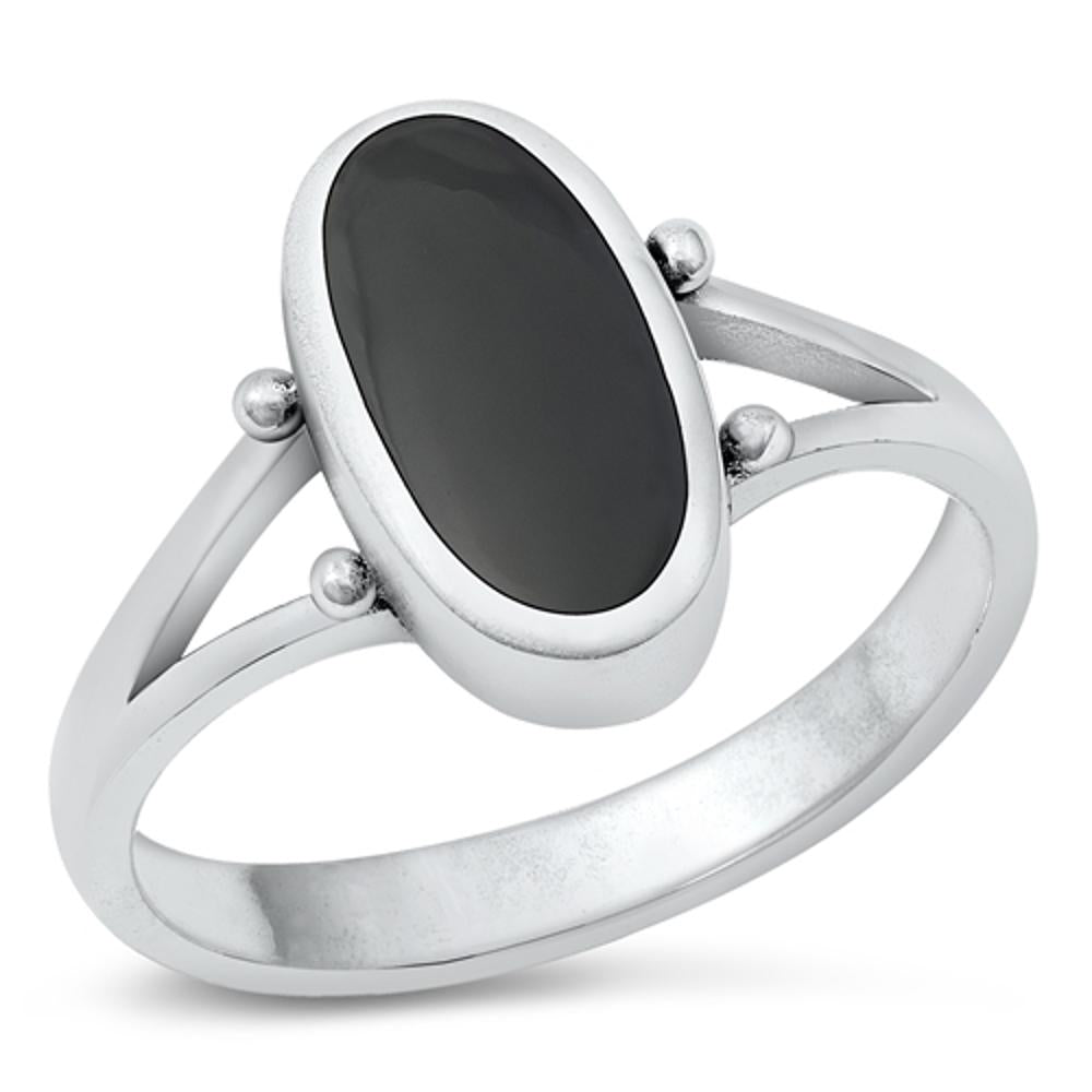 Oval Sexy Black Onyx Promise Ring New .925 Sterling Silver Band Sizes 4-10