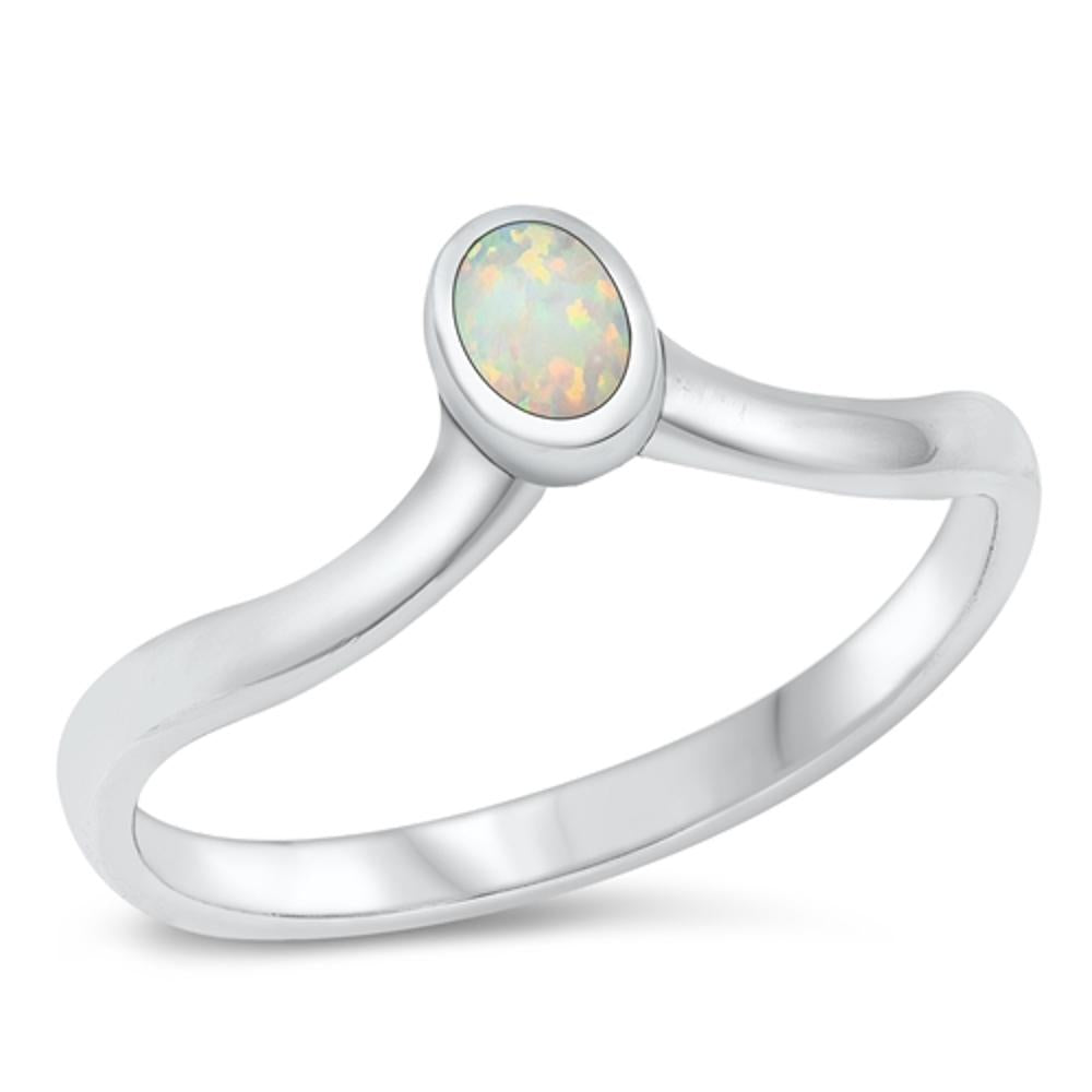 Sterling Silver White Lab Opal Ring