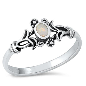 Sterling Silver White Lab Opal Ornate Ring