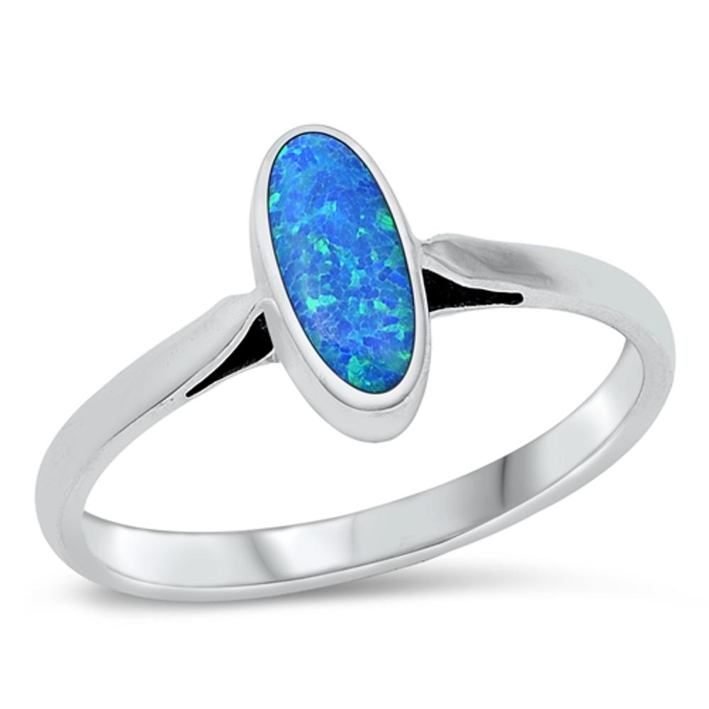 Sterling Silver Oval Blue Lab Opal Ring