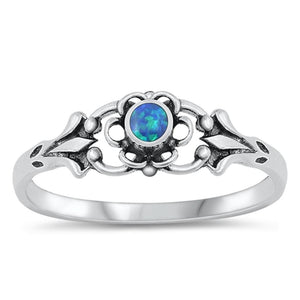 Sterling Silver Blue Lab Opal Flower Ring