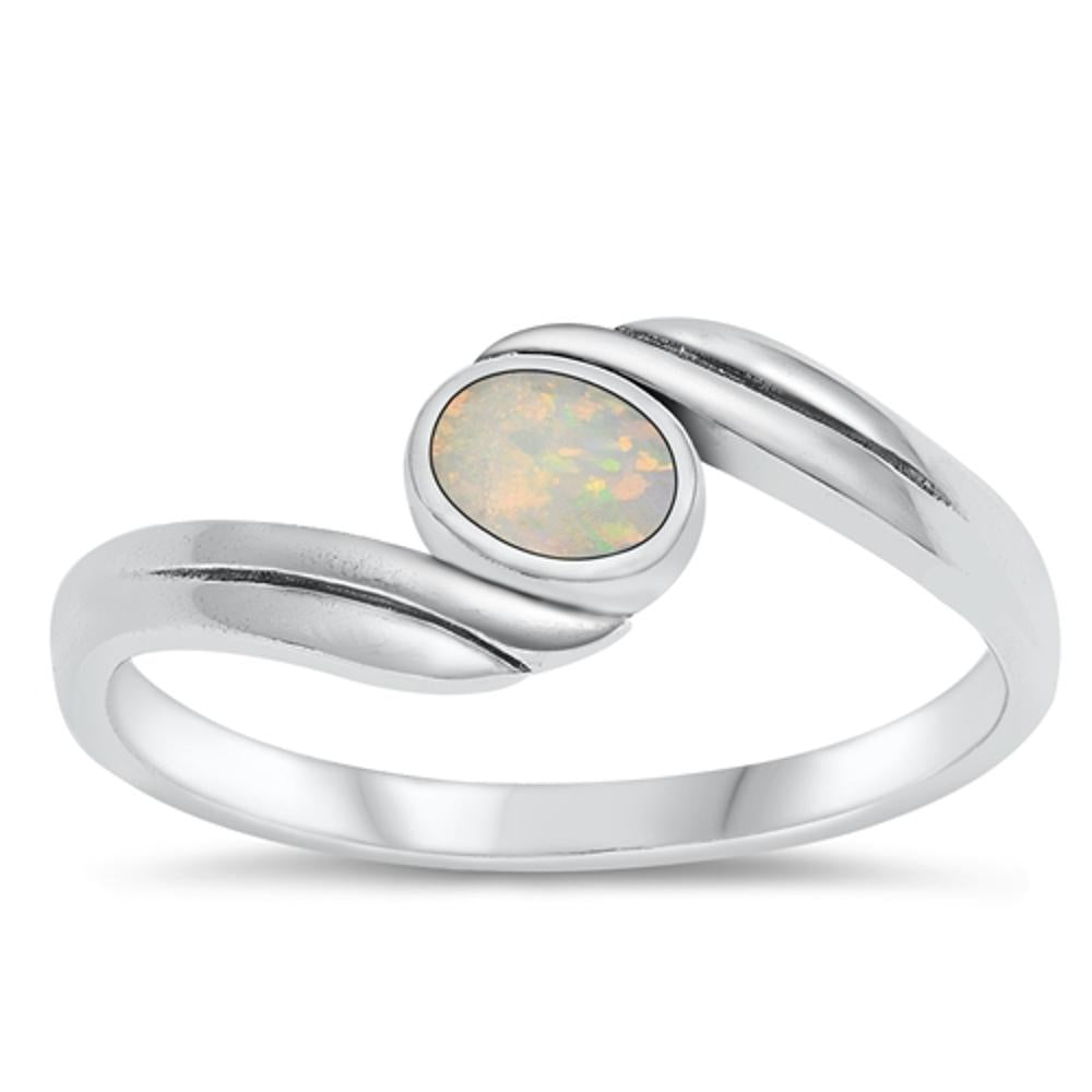 Sterling Silver White Lab Opal Ring