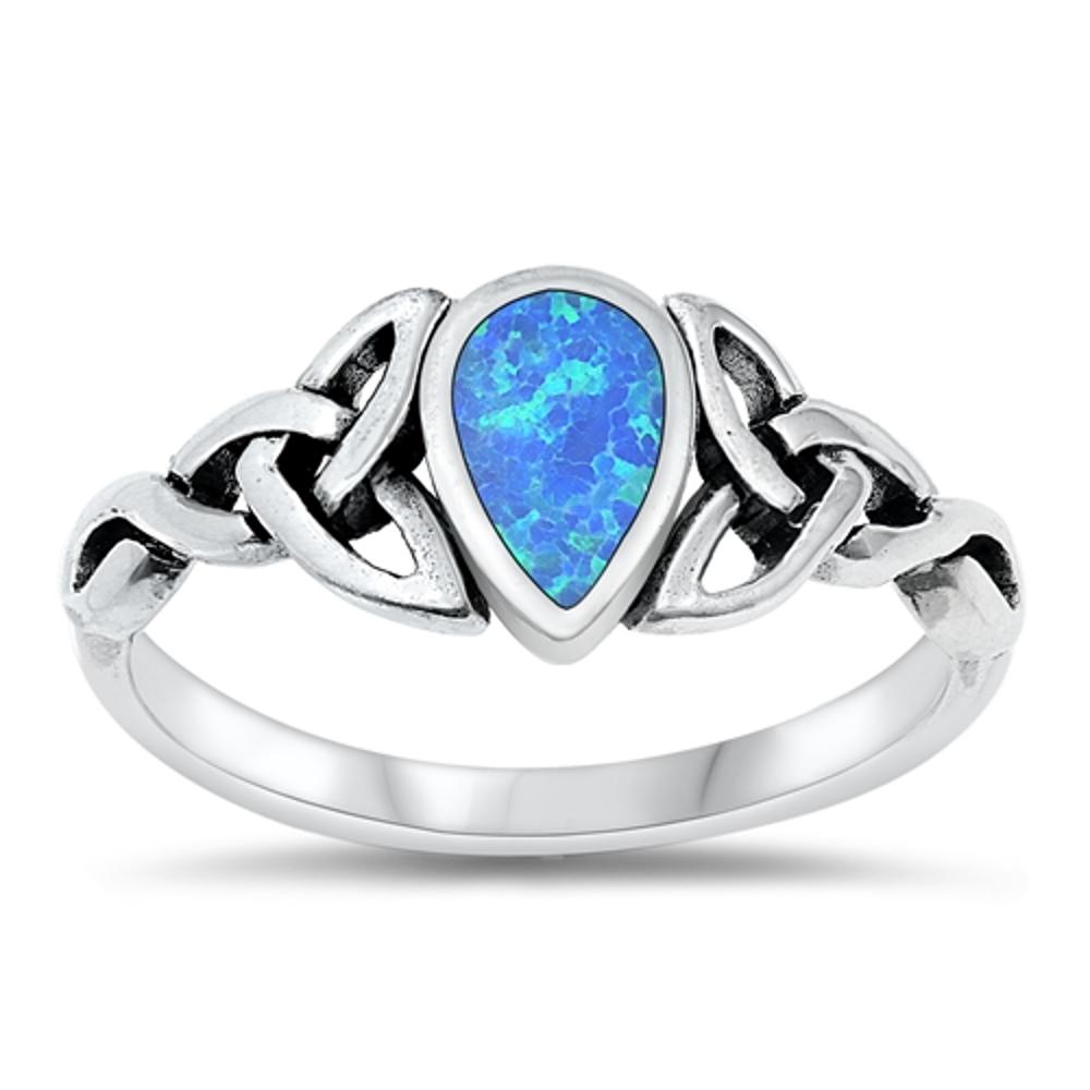 Sterling Silver Blue Lab Opal Celtic Ring