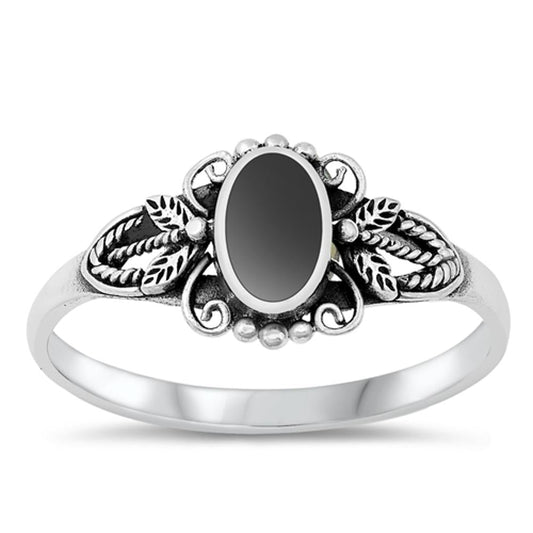 Sterling Silver Black Onyx Bali Ring