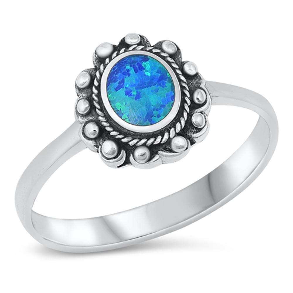 Sterling Silver Blue Lab Opal Bali Ring