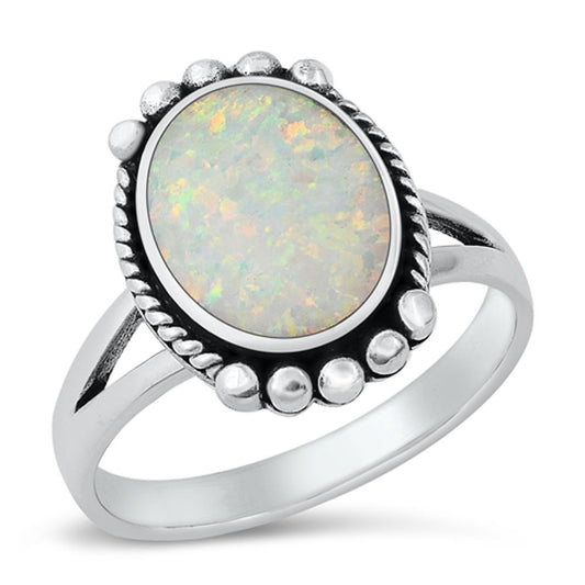 Sterling Silver White Lab Opal Ring