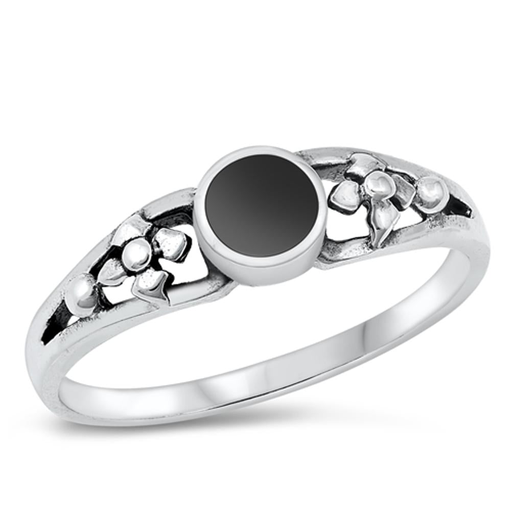 Sterling Silver Black Onyx Flower Ring