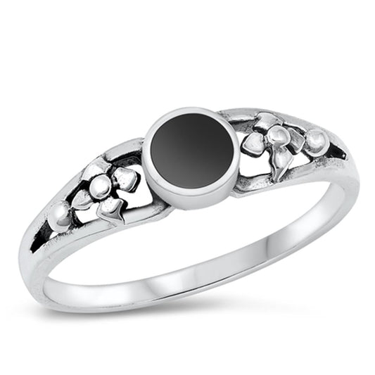 Sterling Silver Black Onyx Flower Ring