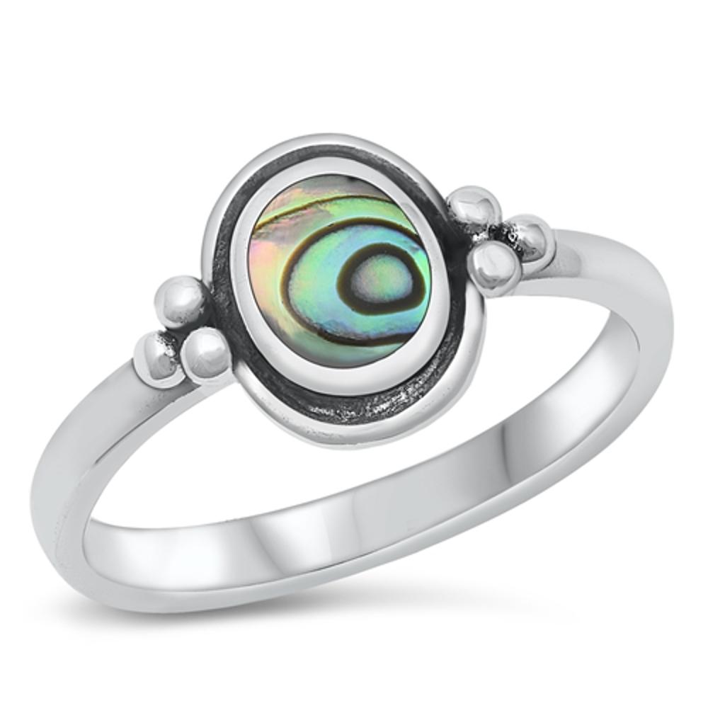 Bali Halo Round Abalone Promise Ring New .925 Sterling Silver Band Sizes 4-10